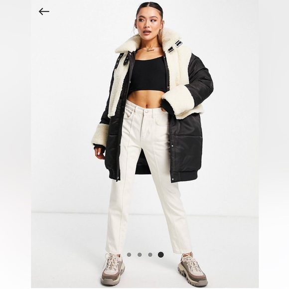 ASYOU mixed fleece midi puffer in black - Picture 1 of 4